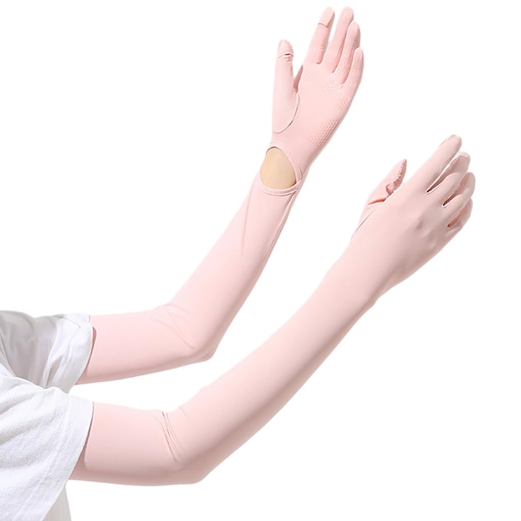 PALAY® UV Protection Arm Sleeves Nylon Ice Silk Arm Sleeves with One Piece Gloves, Open Finger Tip & Anti-slip Palm Design Outdoor Cool Arm Sleeve for Driving, Cycling, Gardening- Pink PALAY® UV Protection Arm Sleeves Nylon Ice Silk Arm Sleeves with One Piece Gloves, Open Finger Tip & Anti-slip Palm Design Outdoor Cool Arm Sleeve for Driving, Cycling, Gardening- Pink